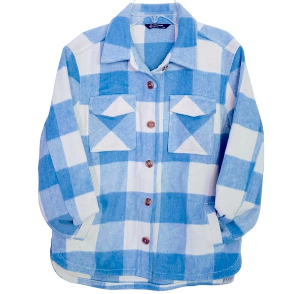 NEW Members Mark Size L (10-12) Blue/White Plaid Shacket Shirt-Jacket Pockets - Picture 3 of 9